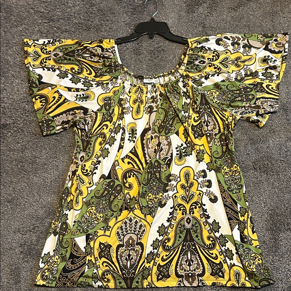 Cato Yellow & Green Paisley Short Sleeve Tunic